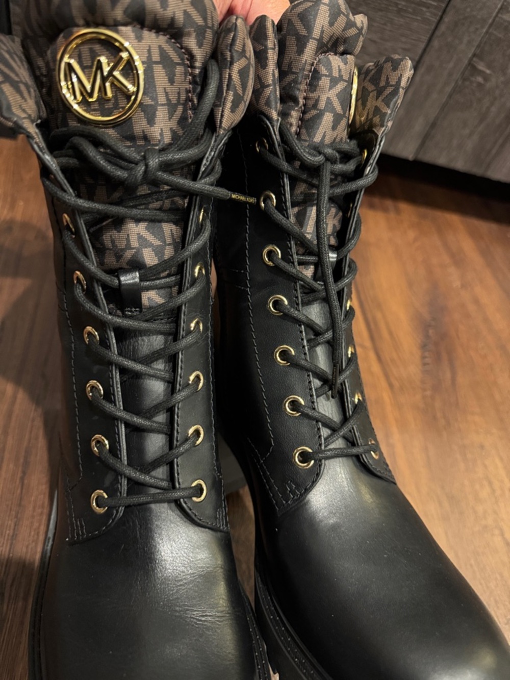 Michael Kors Black NWOT Cade Leather  and Signature Logo Combat Boot. No Box. - Picture 10 of 11